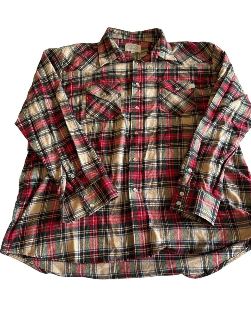Plaid Flannel Snap Front Shirt XXL Cotton Western Workwear Mens Long Sleeve